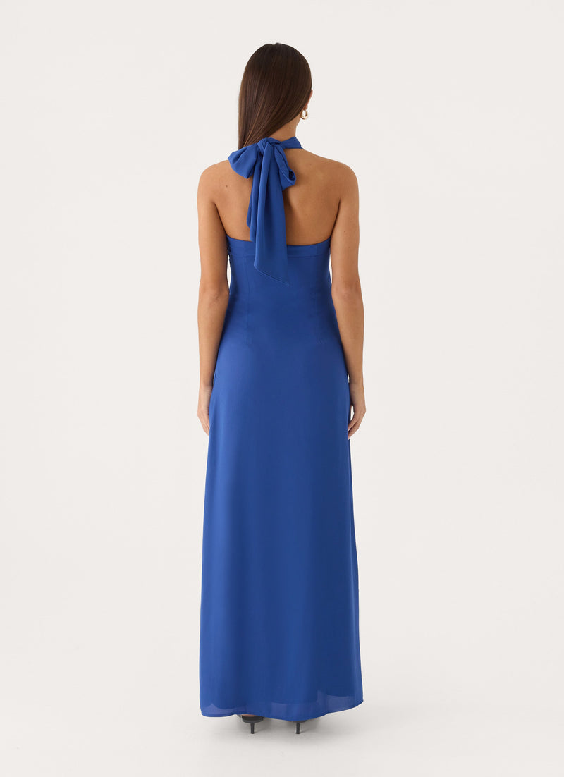 Solmara Cross Halter Maxi Dress - Cobalt Blue