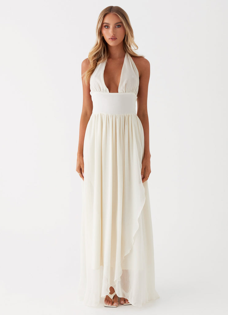 Womens Somewhere New Maxi Dress in the colour Ivory in front of a light grey background