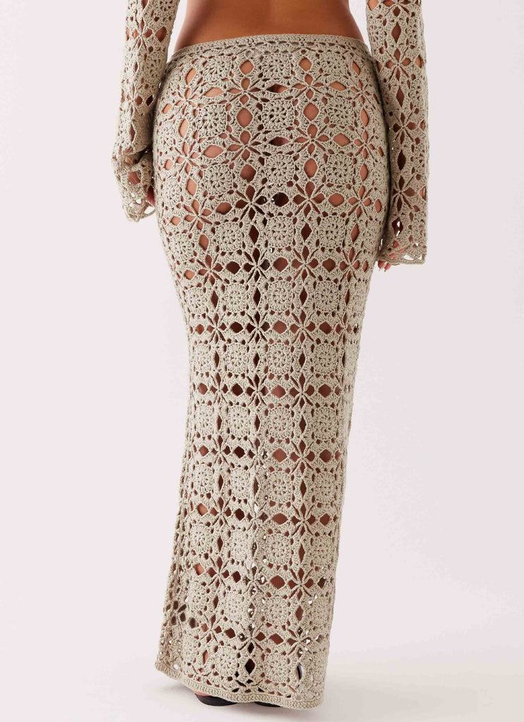 Womens Sierra Crochet Long Sleeve Top  in the colour  Ivory in front of a light grey background