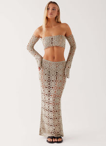Womens Sierra Crochet Long Sleeve Top  in the colour  Ivory in front of a light grey background