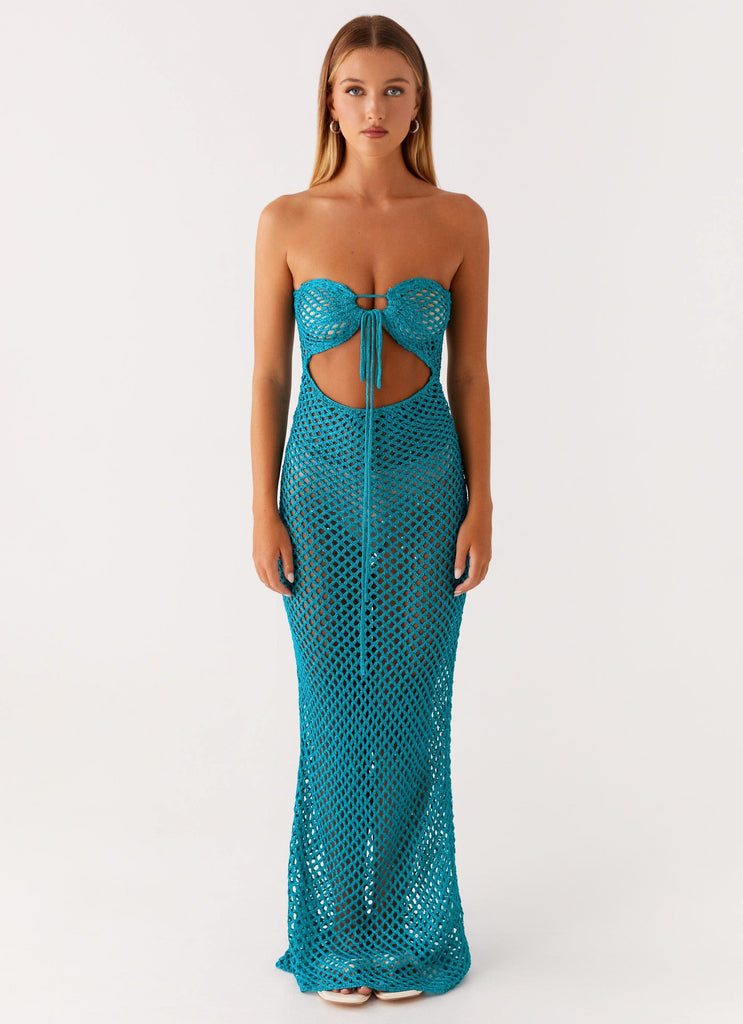 Sun Kissed Crochet Maxi Dress - Blue