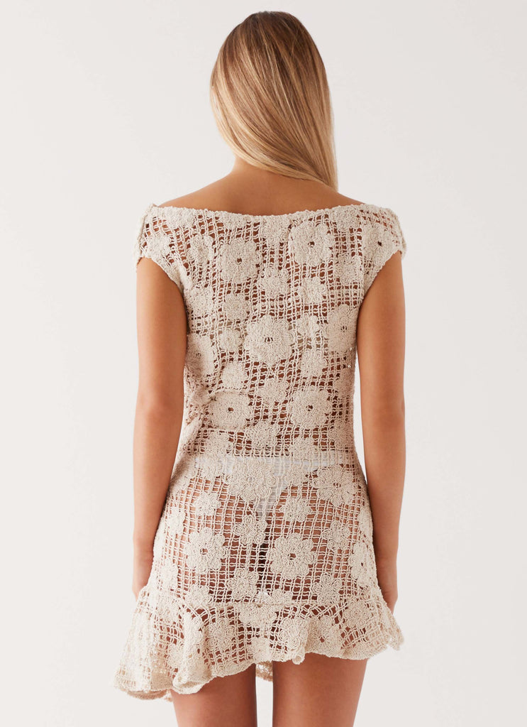 Womens Roxie Mini Dress  in the colour  Khaki in front of a light grey background
