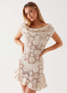 Womens Roxie Mini Dress  in the colour  Khaki in front of a light grey background