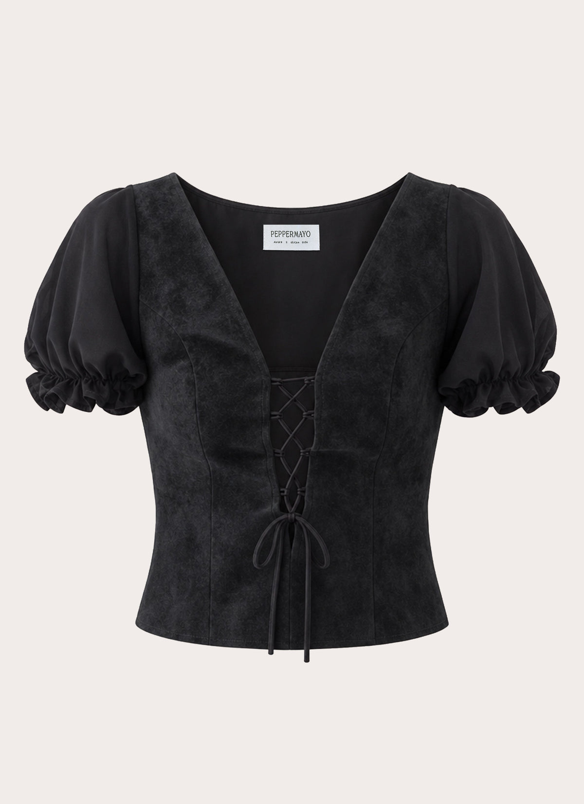 Sweet And Salty Faux Suede Corset Tie Top - Black