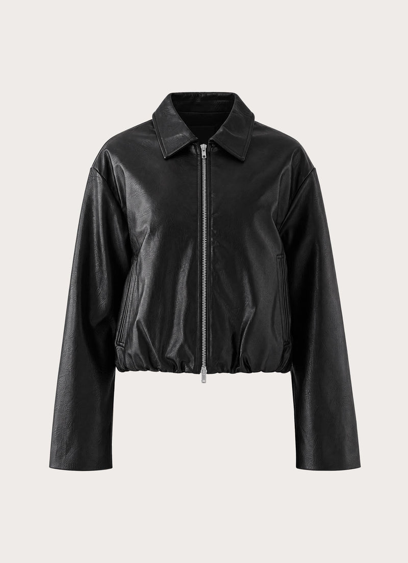 Sydney Faux Leather Bomber - Black