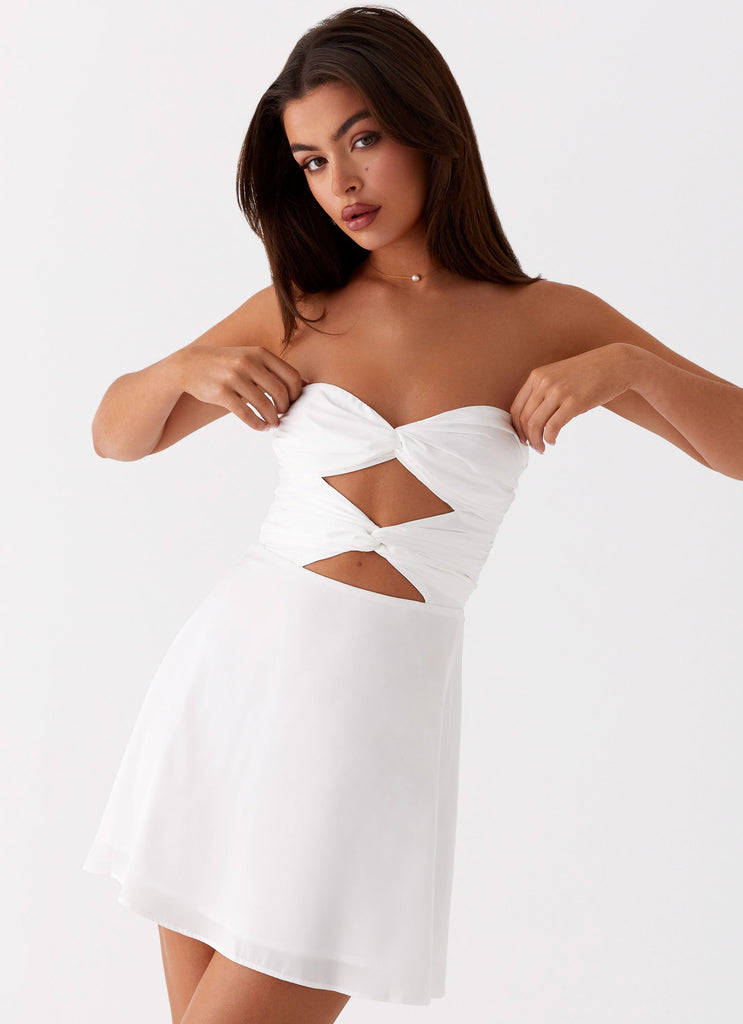 Womens Taga Twist Mini Dress in the colour White in front of a light grey background