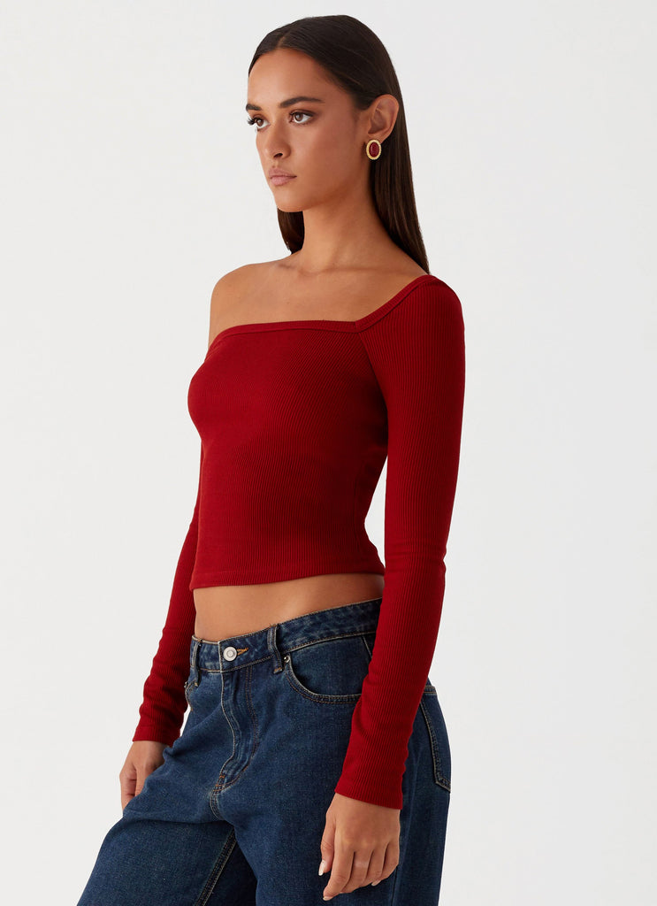 Talia Asymmetric Long Sleeve Top - Red