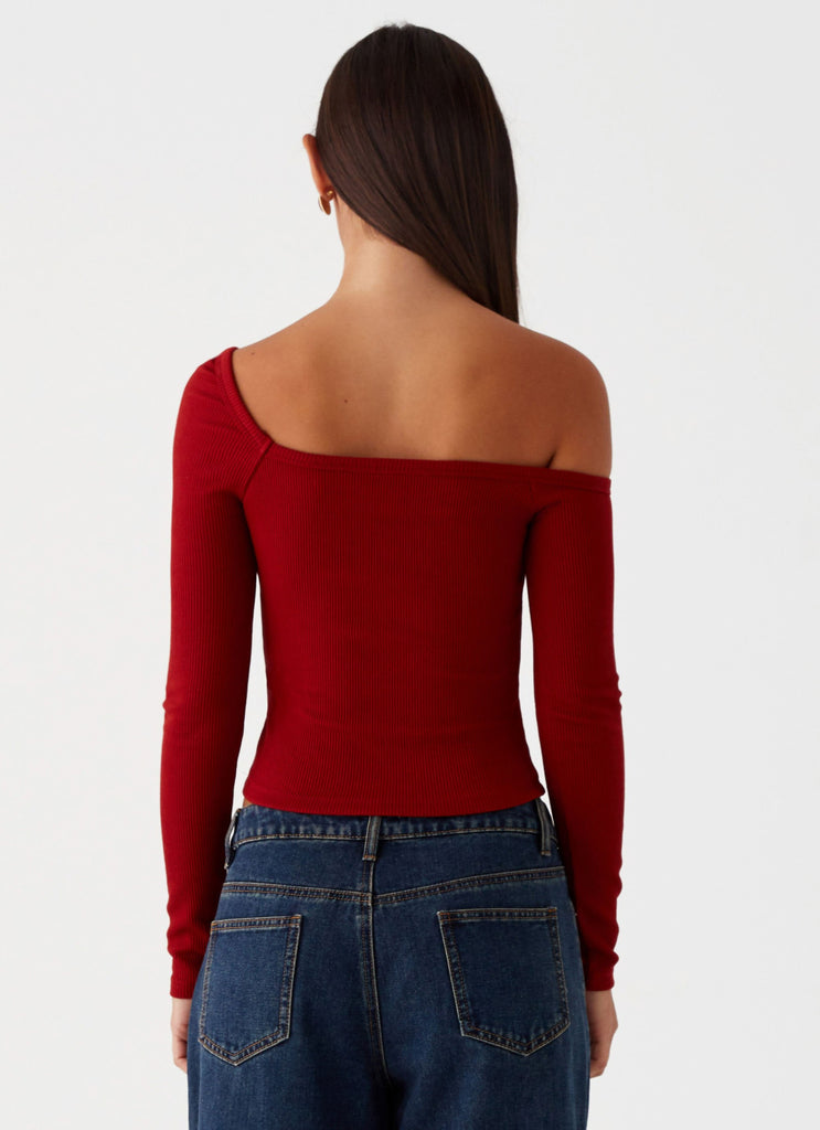 Talia Asymmetric Long Sleeve Top - Red