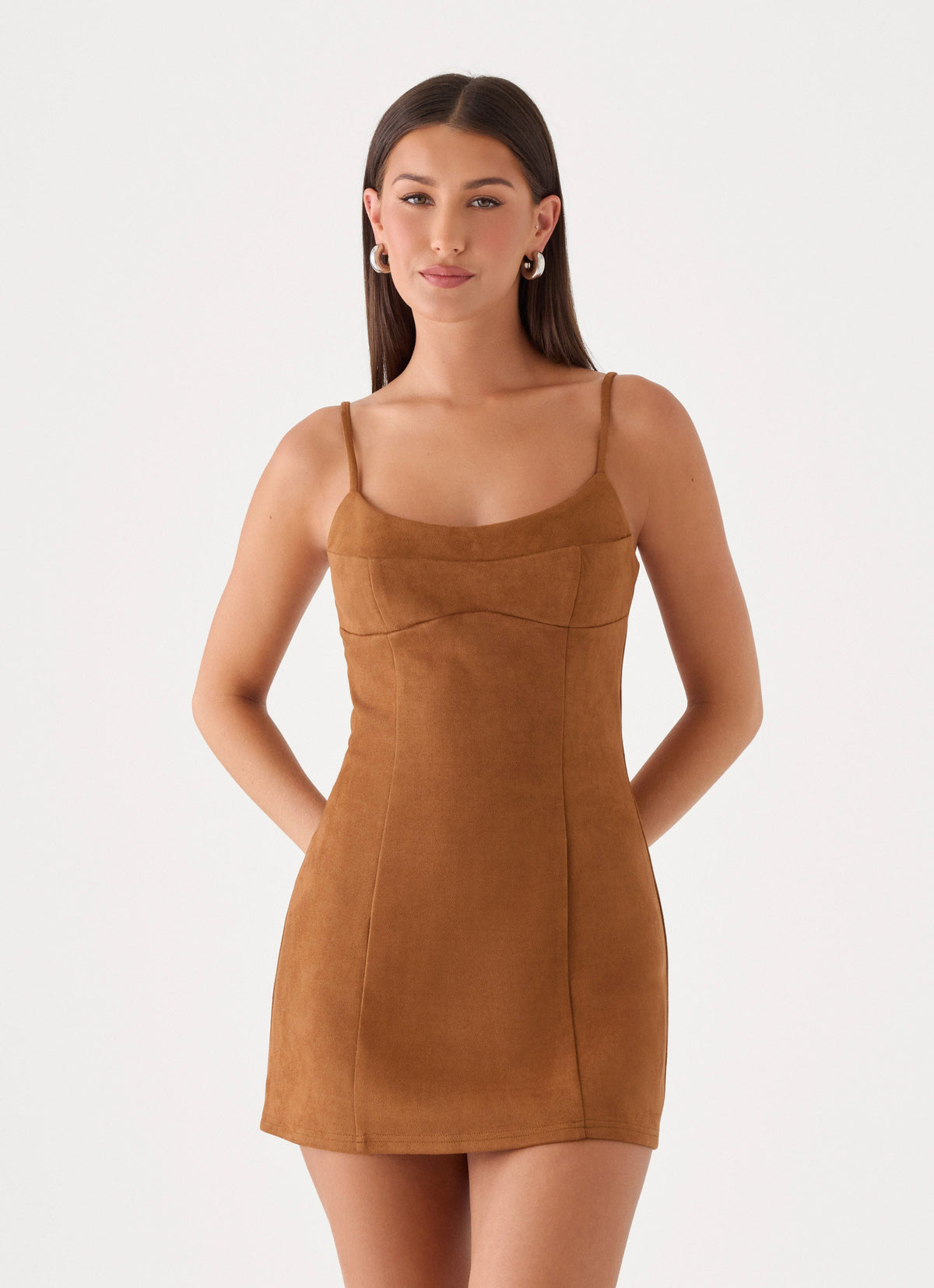Tatum Faux Suede Mini Dress - Tan