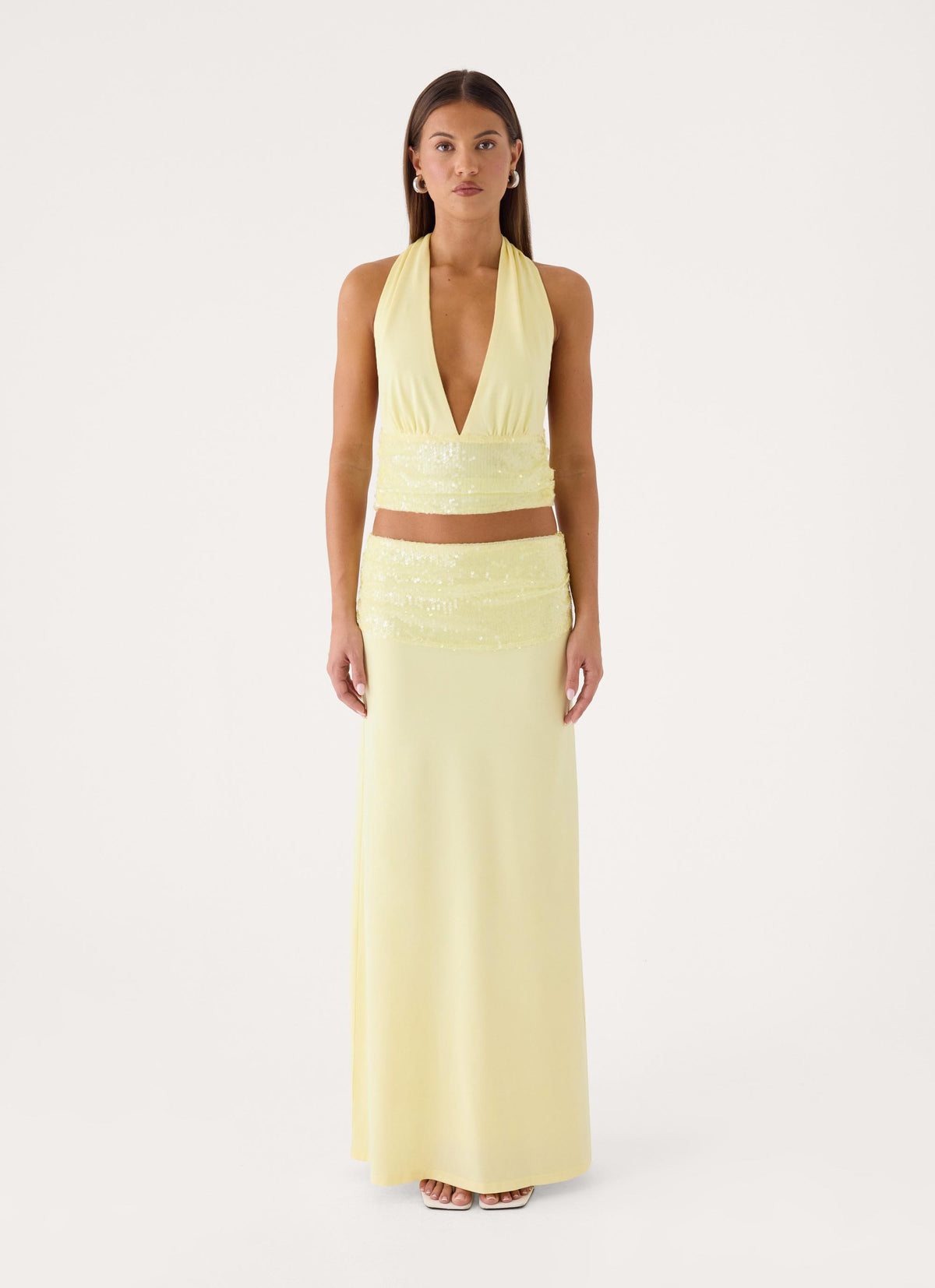 Tavina Sequin Halter Top - Yellow