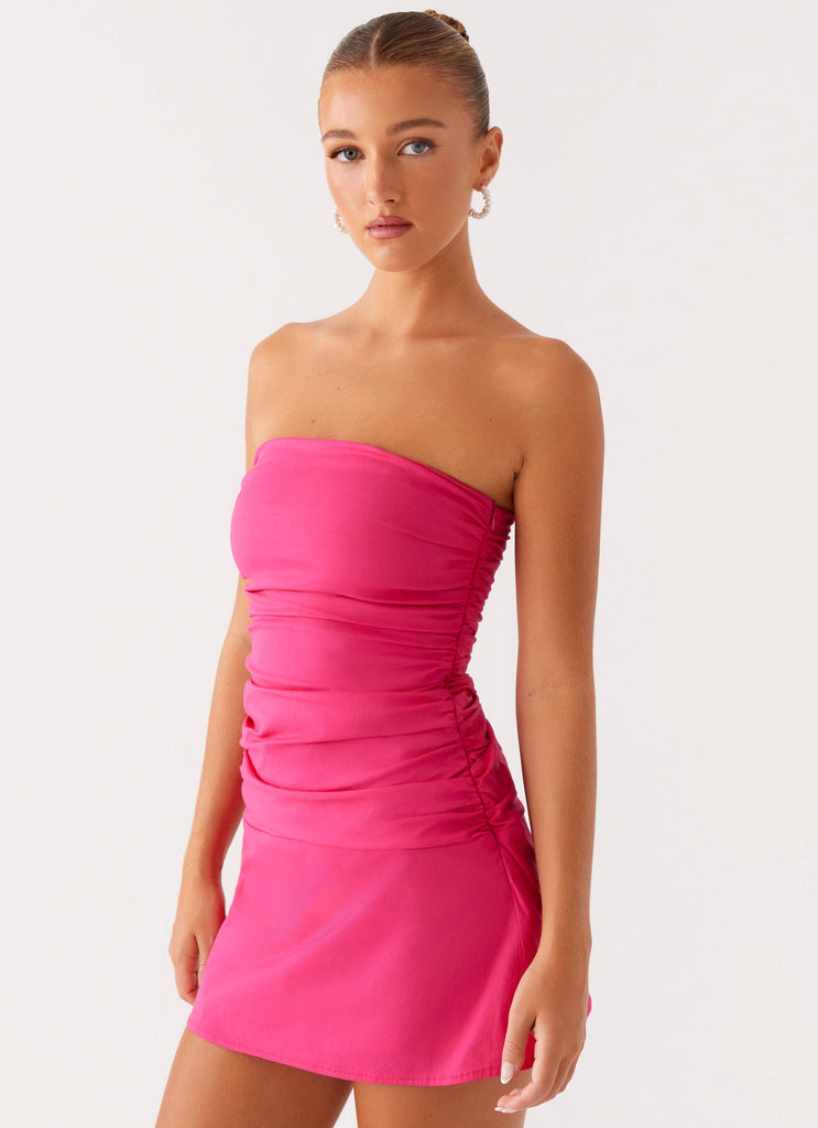 Terra Gathered Mini Dress - Fuchisa