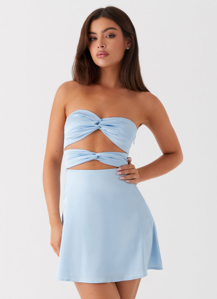 Womens Tianna Mini Dress in the colour Ice Blue in front of a light grey background