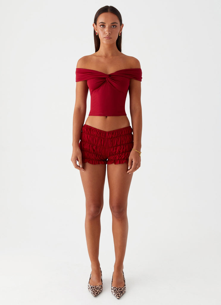 Trixie Twist Off Shoulder Top - Maroon