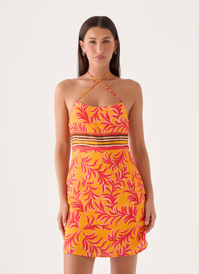 Tropic Love Mini Dress - Saffron Palm Print