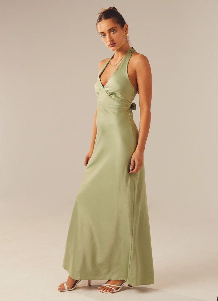 Heavy Hearted Satin Maxi Dress Sage