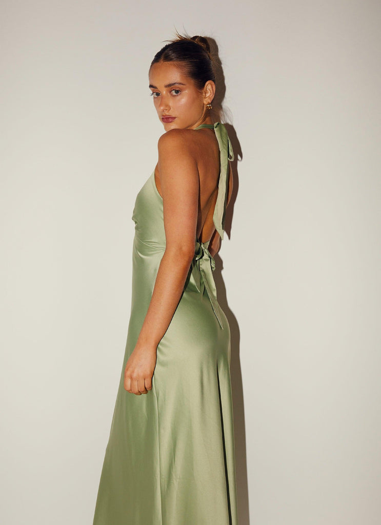 Heavy Hearted Satin Maxi Dress - Sage - Peppermayo