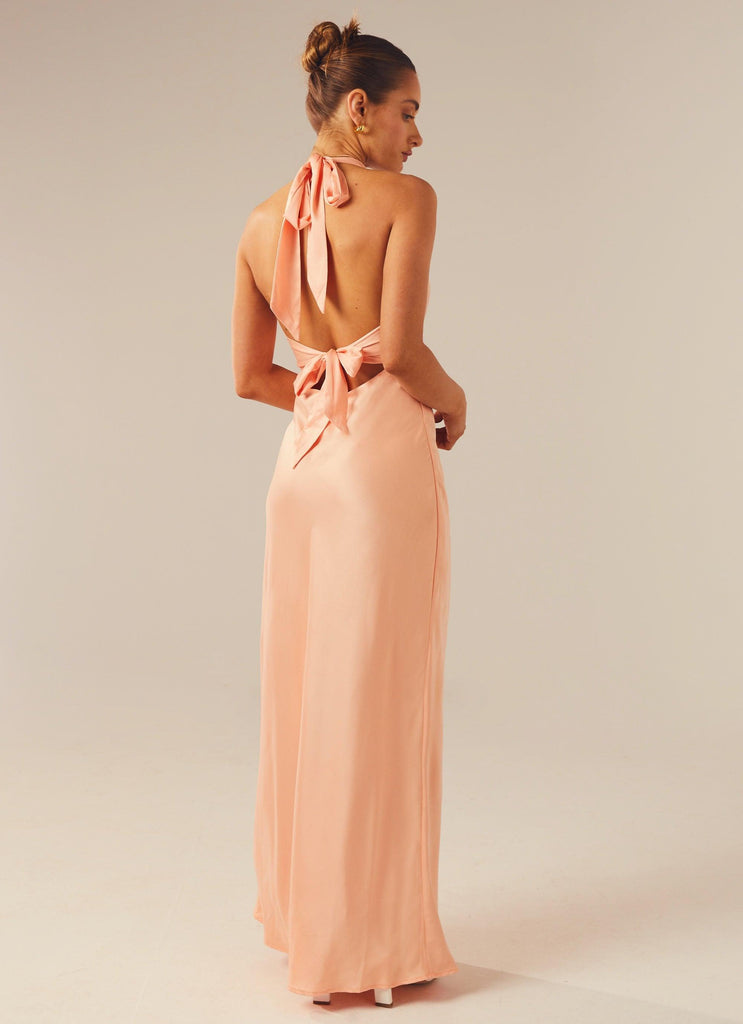 Heavy Hearted Satin Maxi Dress - Peach - Peppermayo