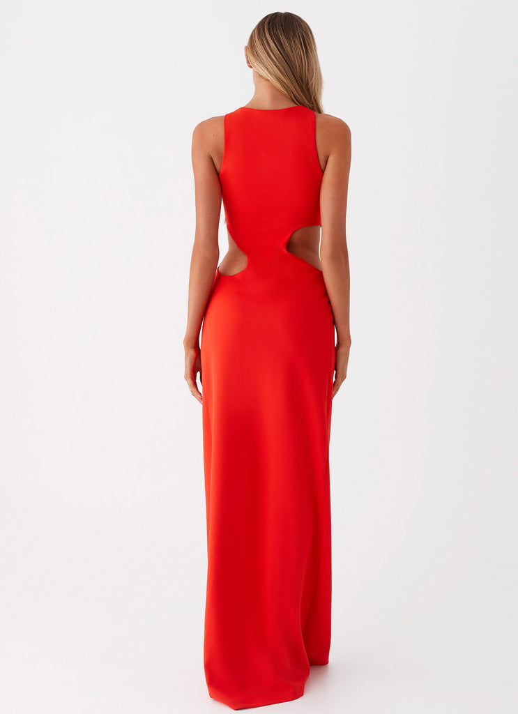 Womens Vaeloria Maxi Dress in the colour Red in front of a light grey background