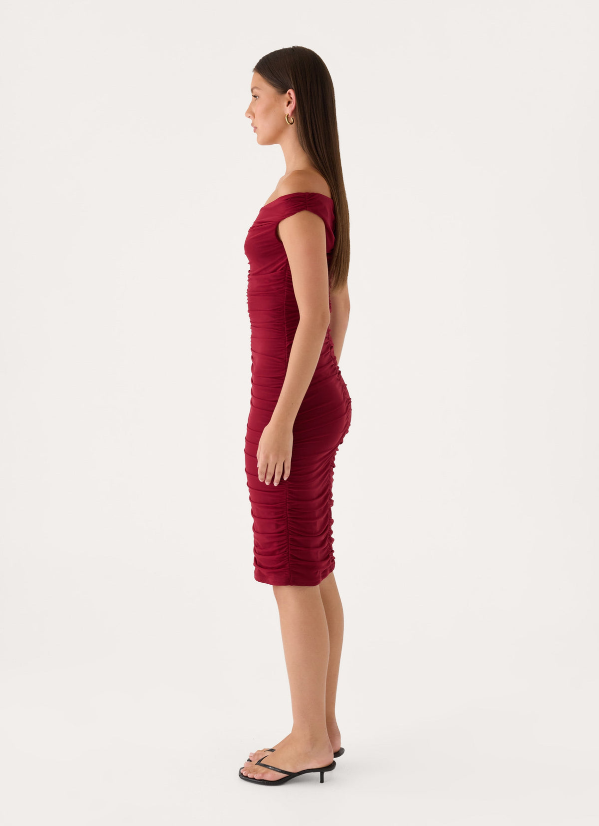 Valcera Ruched Midi Dress - Maroon