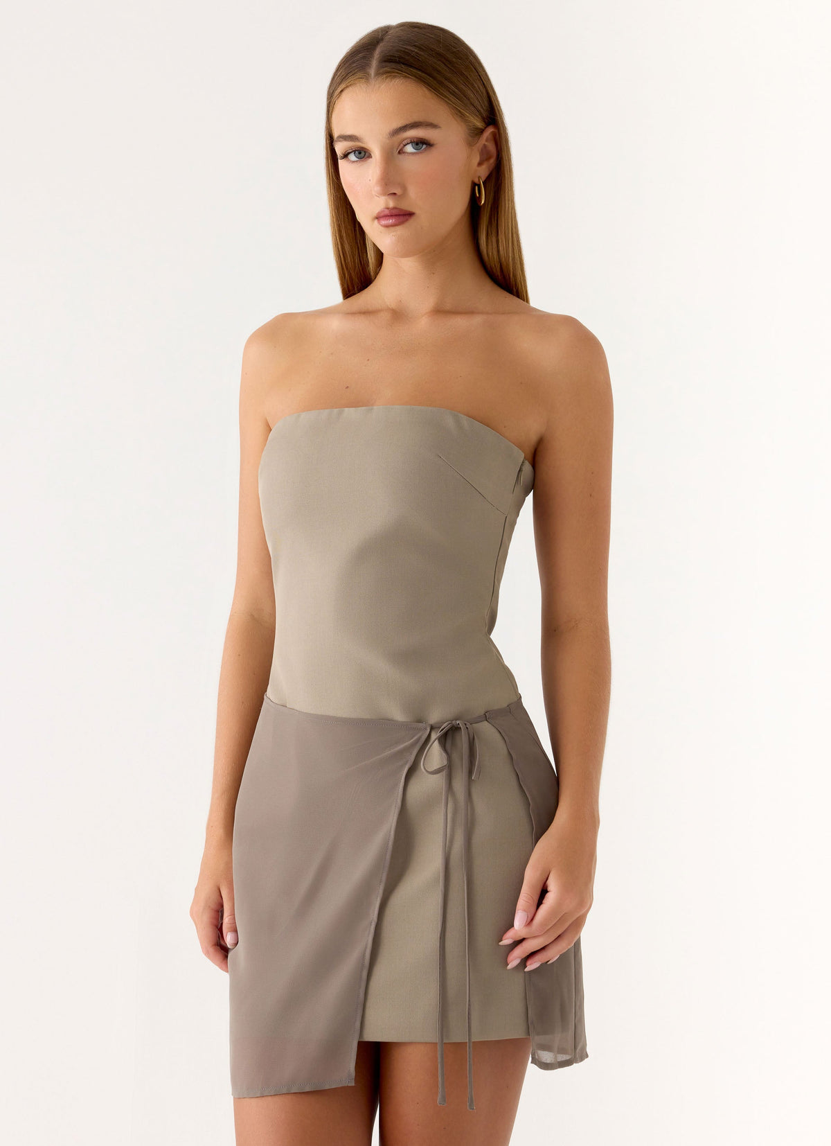 Via Veneto Mini Dress - Sand Brown