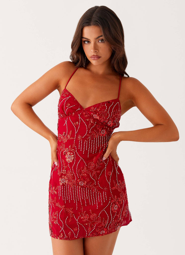 Vietta Sequin Cami Mini Dress - Red