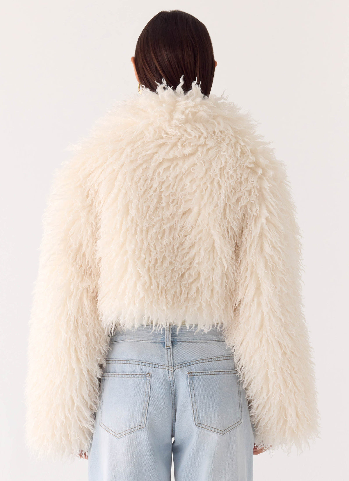 Virginia Cropped Faux Fur Jacket - Ivory