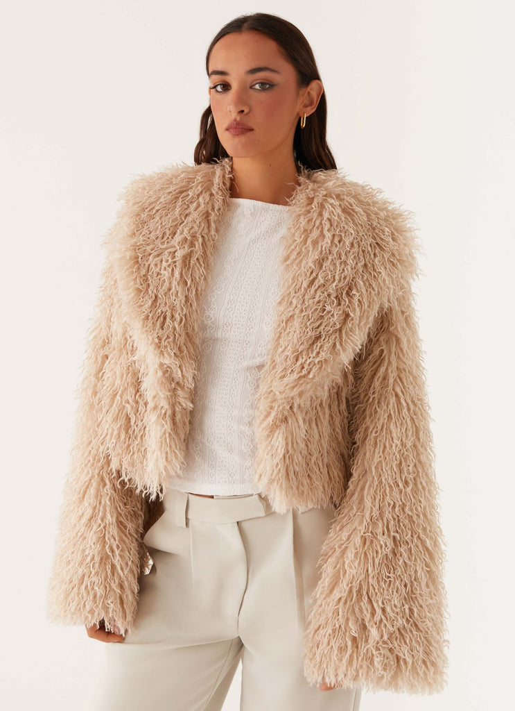 Virginia Cropped Fur Jacket - Taupe