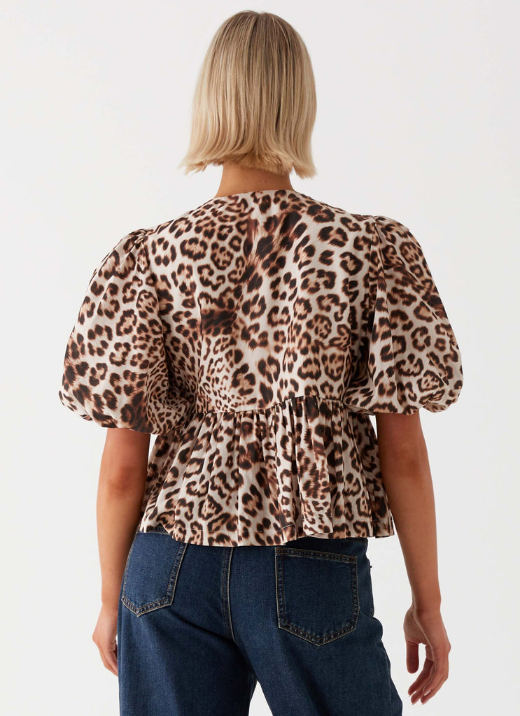 Womens Western Wind Tie Top in the colour Leopard in front of a light grey background