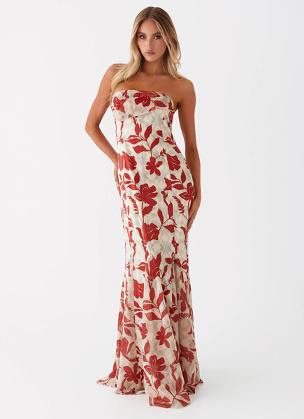 Willa Maxi Dress Red Green Floral Peppermayo Europe