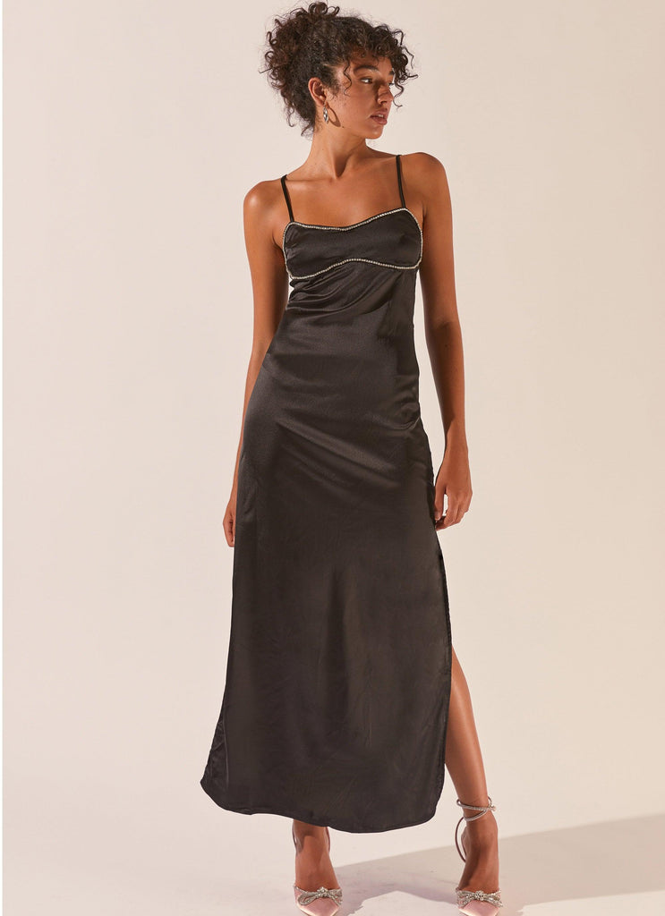 Worst Behaviour Diamante Maxi Dress - Onyx - Peppermayo