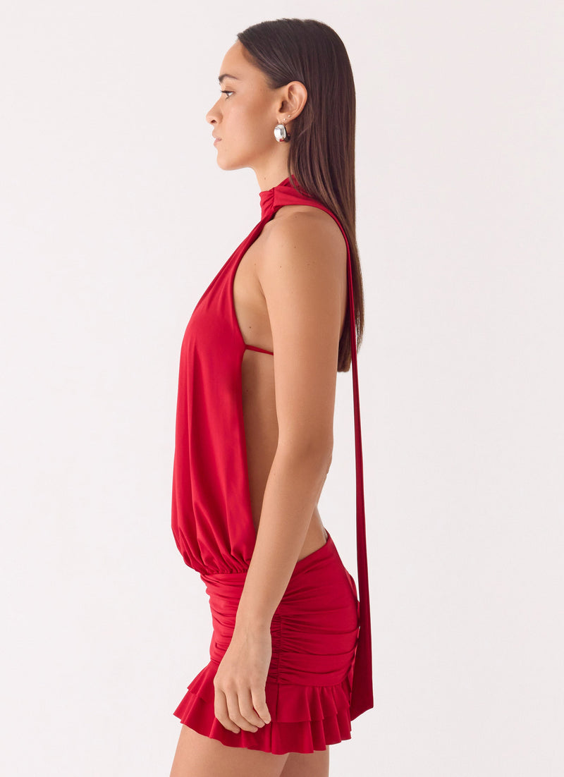 Yelena Backless Mini Dress - Deep Red