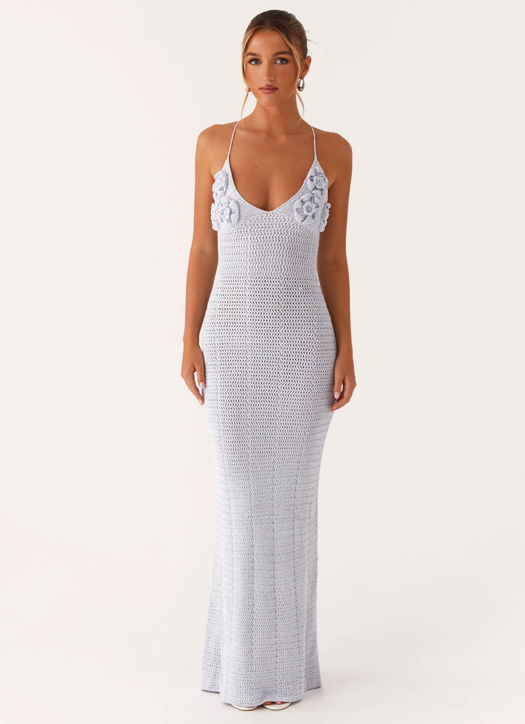 Zara Rose Crochet Maxi Dress - Blue