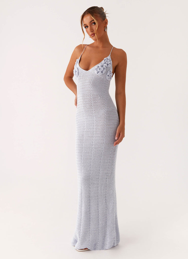 Zara Rose Crochet Maxi Dress - Blue