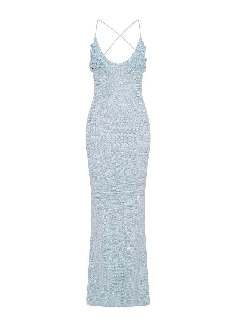Zara Rose Crochet Maxi Dress - Blue
