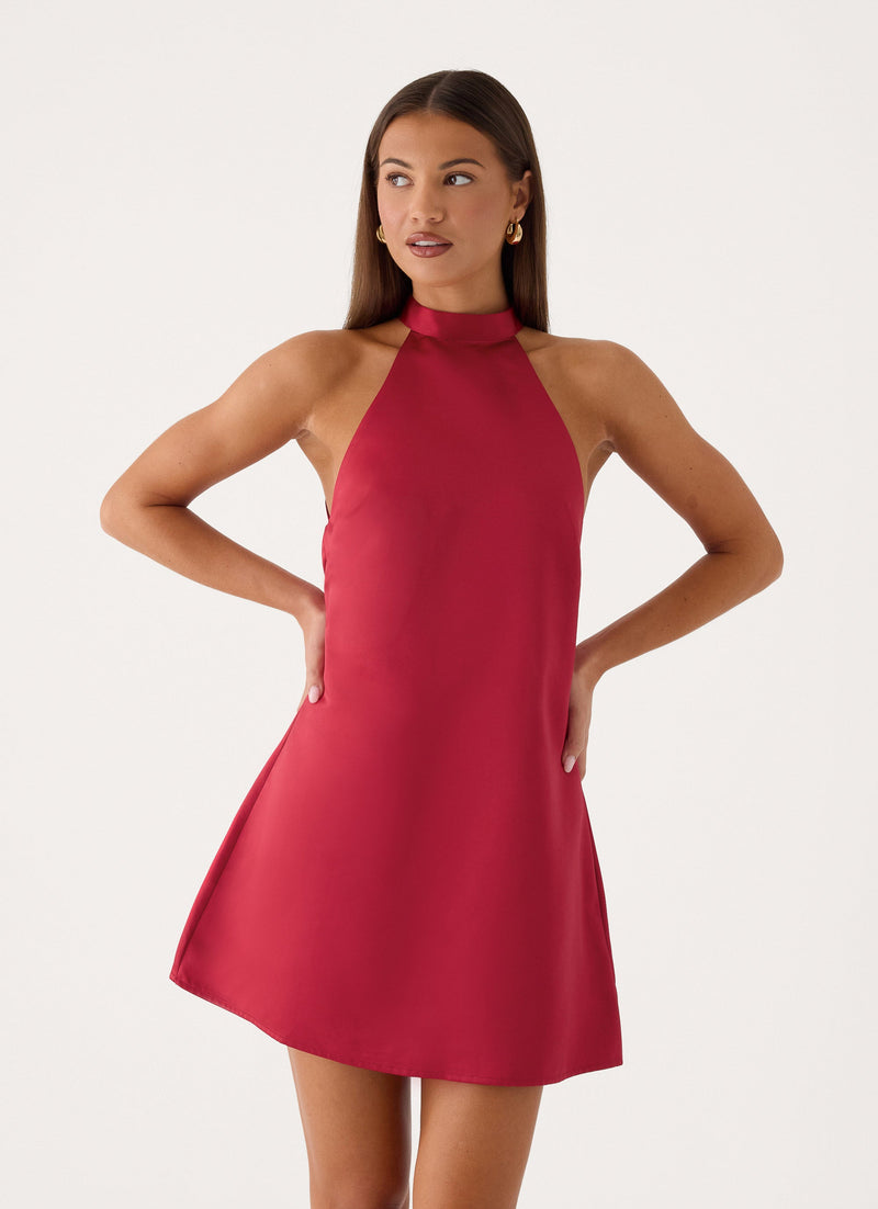 Zelia Halter Mini Dress - Pomegranate Red