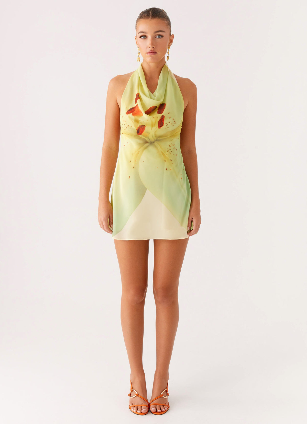 Zofia Cowl Neck Mini Dress - Green Floral