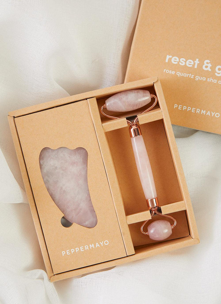 Gua Sha & Roller Set - Rose Quartz - Peppermayo