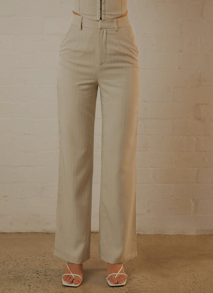 Mia Suit Pants - Stone Pinstripe - Peppermayo