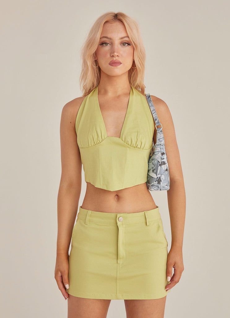 Feel The Sun Drill Mini Skirt - Sage - Peppermayo