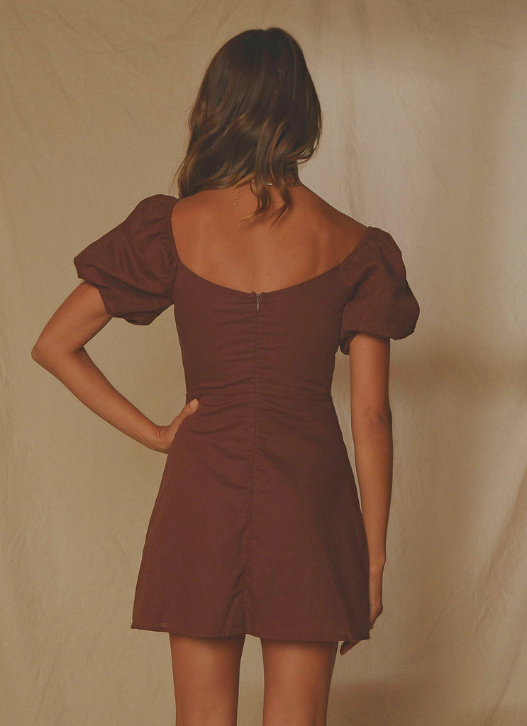 San Sebastian Linen Mini Dress - Chocolate - Peppermayo