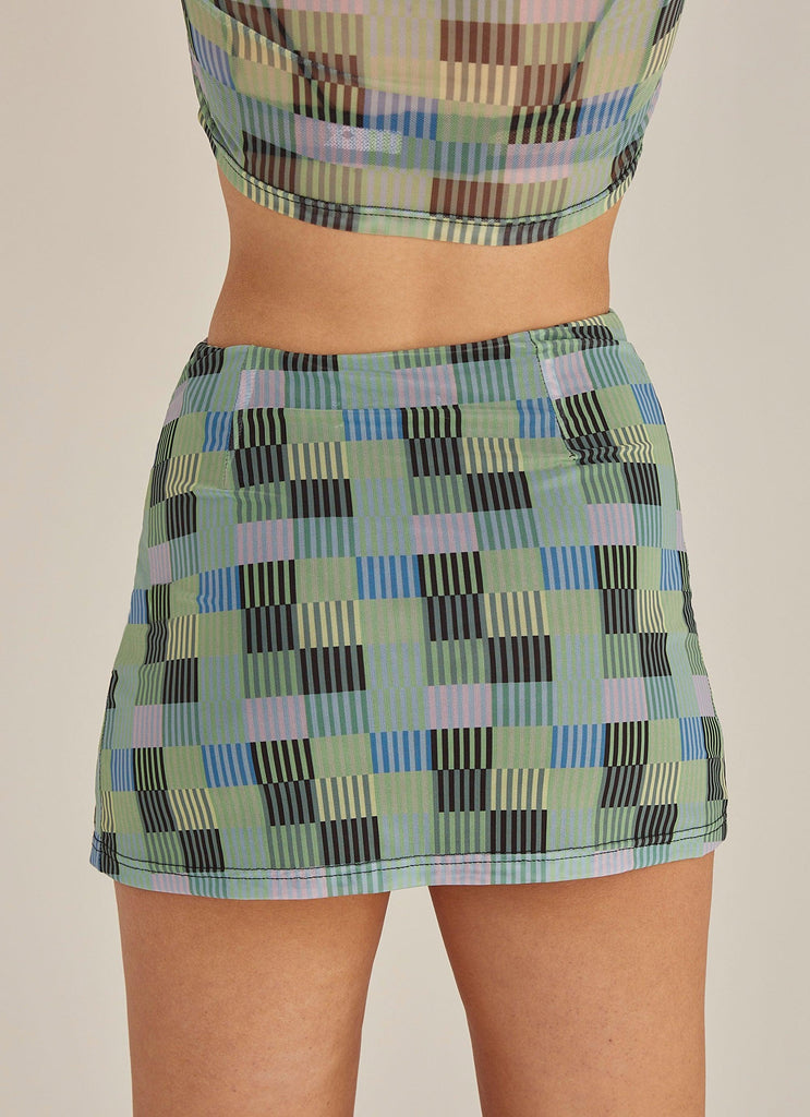 The Good Times Mesh Mini Skirt - Techno Check - Peppermayo