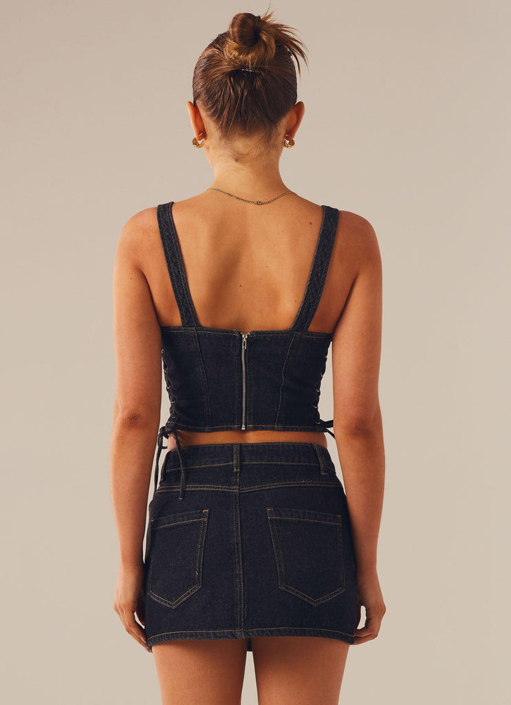 Giddy Up Denim Bustier Top - Black Wash - Peppermayo