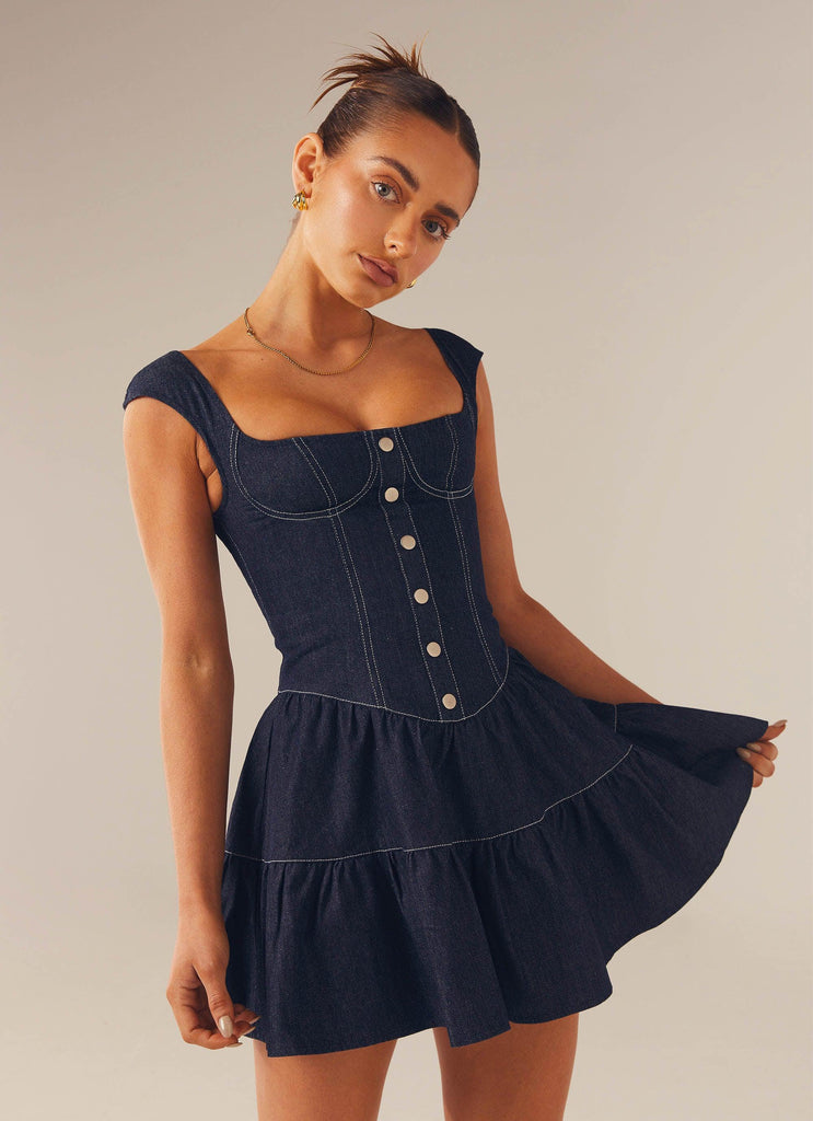 Isabella Denim Bustier Dress - Indigo - Peppermayo