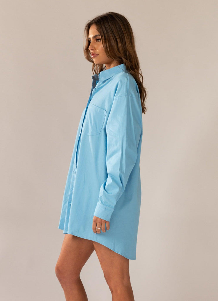 Fresh Outlook Shirt Dress - Cornflower Blue - Peppermayo