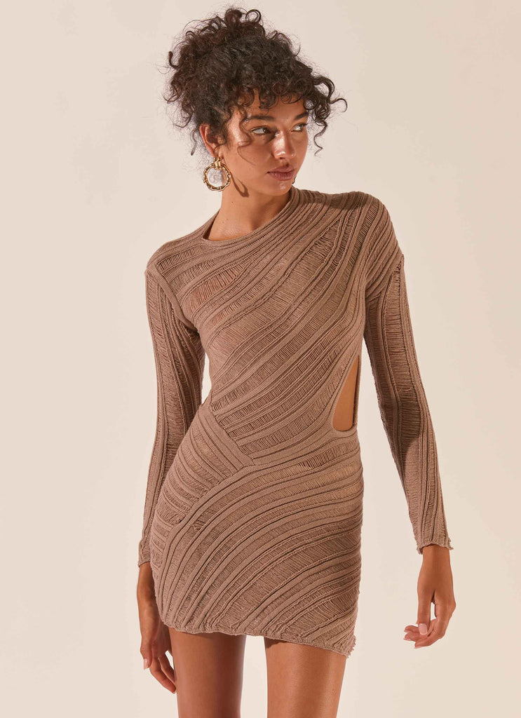 Angels Wing Mini Dress - Taupe - Peppermayo