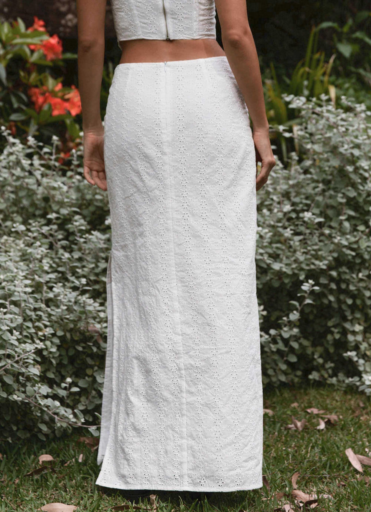 Georgia Peaches Broderie Maxi Skirt - Whisper White - Peppermayo