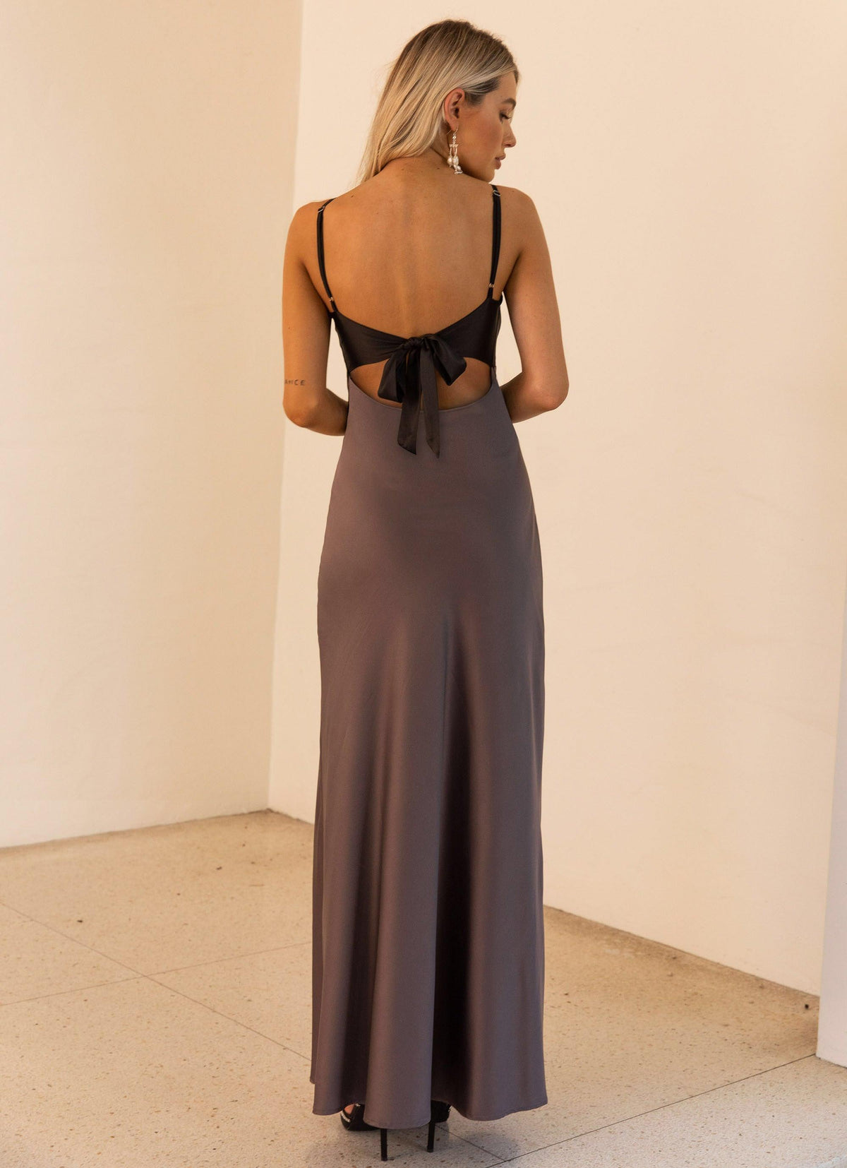 Flora Satin Maxi Dress - Steel Me Away - Peppermayo